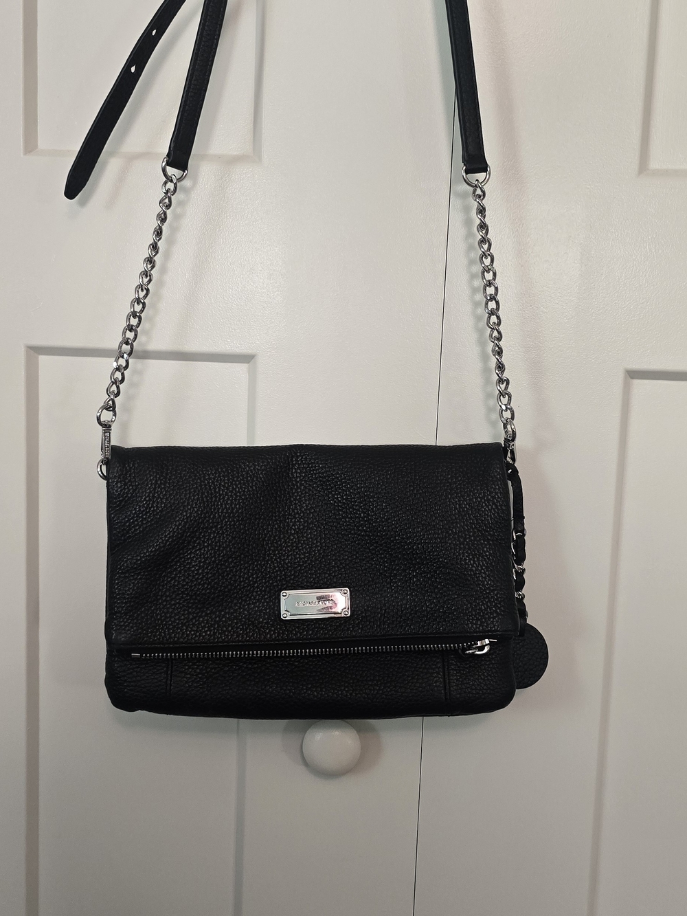Micheal Kors Black Pebbled Leather Chain Strap Crossbody